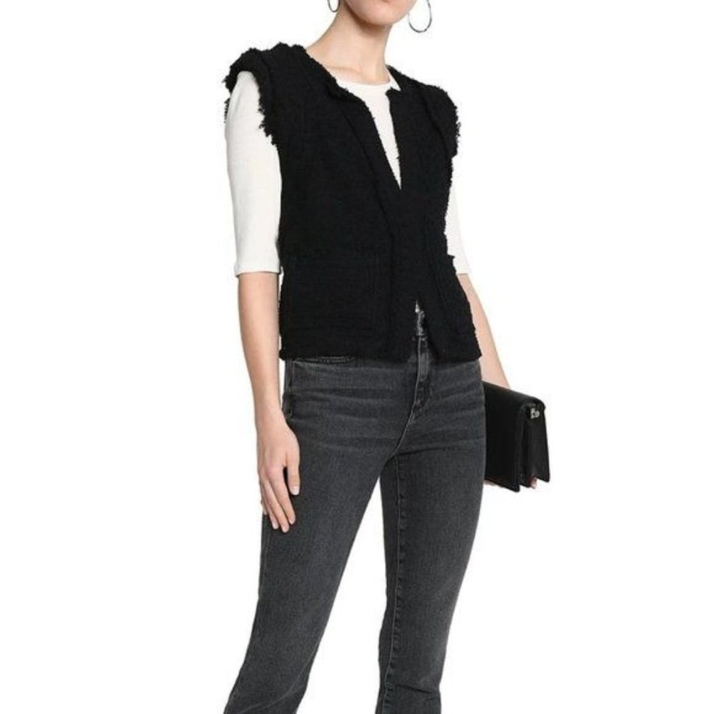 IRO Frayed Cotton Blend Tweed Vest Pockets Jacket